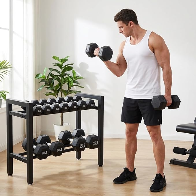 Dumbbell Rack 2 Tier 19.7 IN Adjustable Weight Rack For Home Gym, 300LB Total Capacity, 150LB Per Shelf Heavy Duty Dumbbell And Kettlebell Storage Stand, Stable Space Saving Rack (Rack Only)