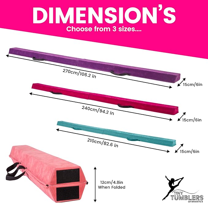 Artistic Gymnastics Beam for Home - 210/240/270/300 - Amazing Balance Equipment for Kids at Home - Faux Suede, High Density EVA Foam - Carrying Straps