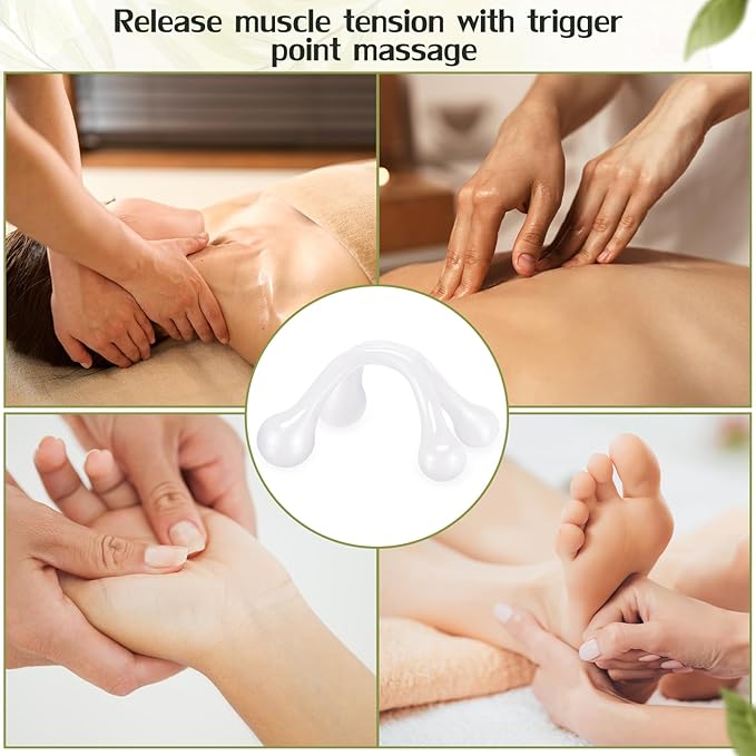 Liliful 9 Pcs 4 Point Massage Tools Christmas Gift Office Gift Small Hook Massager Handheld Palm Shaped Manual Back and Neck Massager Tools 4 Legged Hand Held Massager (White)