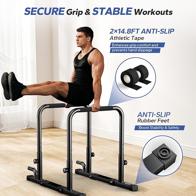 2026 Upgraded Dip Bars 880LBS Heavy Duty Dip Bar Station Height & Width Adjustable Parallel Bars for Full Body Strength Training Dip Stands Calisthenics Equipment for Home Push Up Bar
