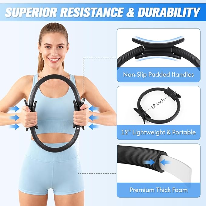 GINMIC Pilates Equipment, Pilates Kit for Women Home Workouts, at Home Pilates Set with Pilates Ring, Pilates Ball, Long and Loop Resistance Bands, Pilates Socks, Massage Ball, Guide & Bag