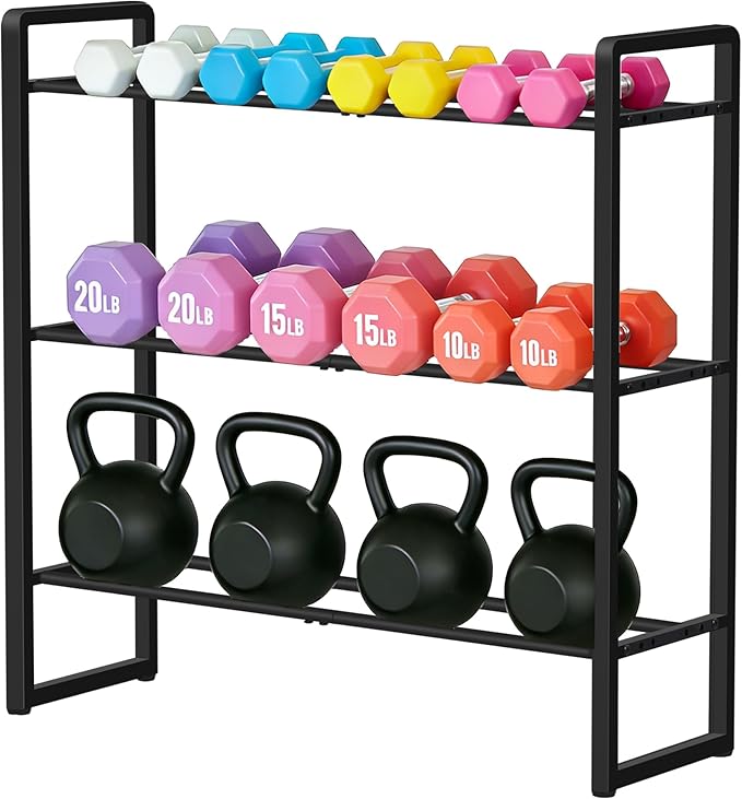 LOFTEY 3 Tier Dumbbell Rack, Weight Rack for Home Gym Dumbbells, 330 Lbs Capacity Weight Holder, Dumbbell Rack Stand Only