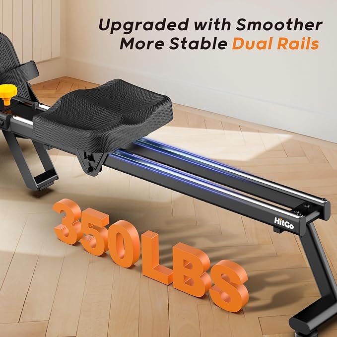 Magnetic Rowing Machine with 32-Level Electromagnetic Resistance, Dual Rail Design, Smart LED Feedback & App Integration, Foldable Quiet Rowing Rower for Home Gym