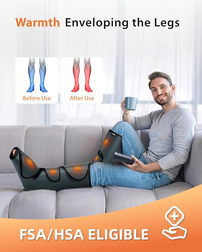 CINCOM Leg Massager with Heat and Compression, Legs Massage for Circulation and Pain Relief, Heating Calf Leg Air Compression Massager Help with Relief Edema