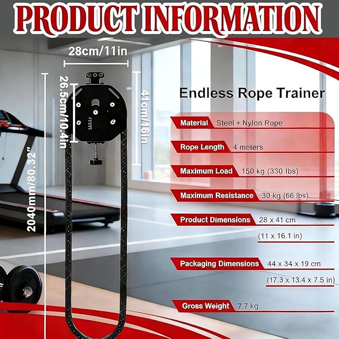 Endless Rope Machine, Adjustable Resi Trainer Machine, Portable Rope Exercise System for Home Gym Fitness Gear, Endless Cable Pulley Trainer, Strength Training Equipment, Home Gym String