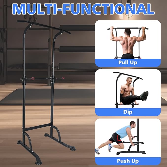 Dip Station Strength Training Dip Stands Station with Connecting Rod and Padded Handles for Home Gym & Fitness Training