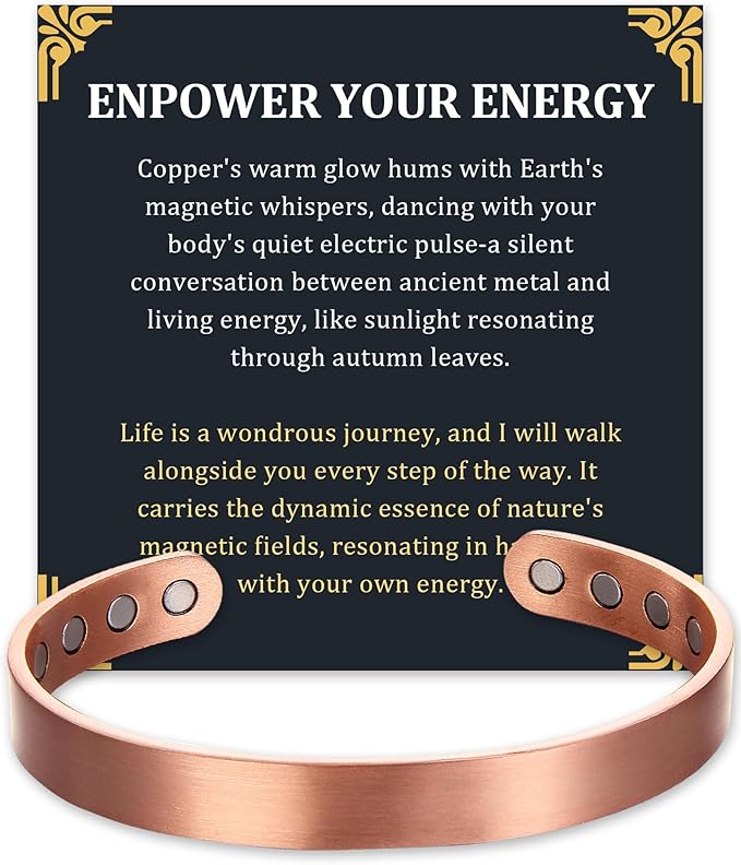 Copper Bracelet for Men and Women, 99.99% Pure Copper Magnetic Bangle with 8pcs 3800 Gauss Magnets, Adjustable Jewelry Gift（Plain Design）