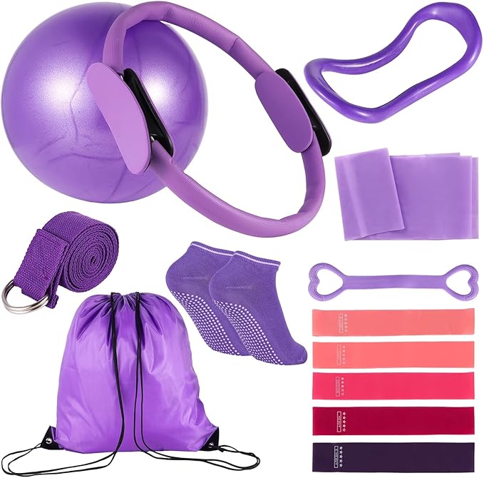 Home Pilates Fitness Kit for Women, 13 Items Including Ring, Ball, Resistance Bands, and Yoga Strap