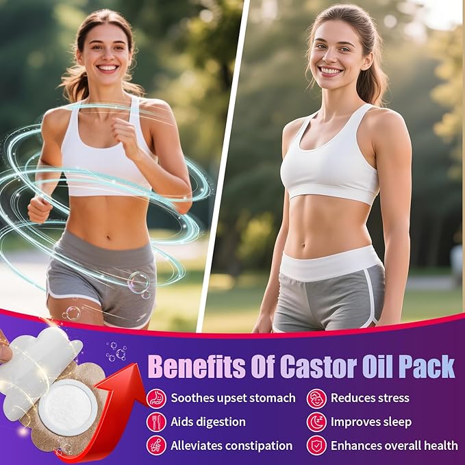 Castor Oil Pack Wrap Patch - Organic Cotton Castor Oil Belly Button Patch, Disposable Self-Adhesive Abdominal Pads, Portable Anti Leakage High Absorbent Patch for Multi-Area Use 50Pcs