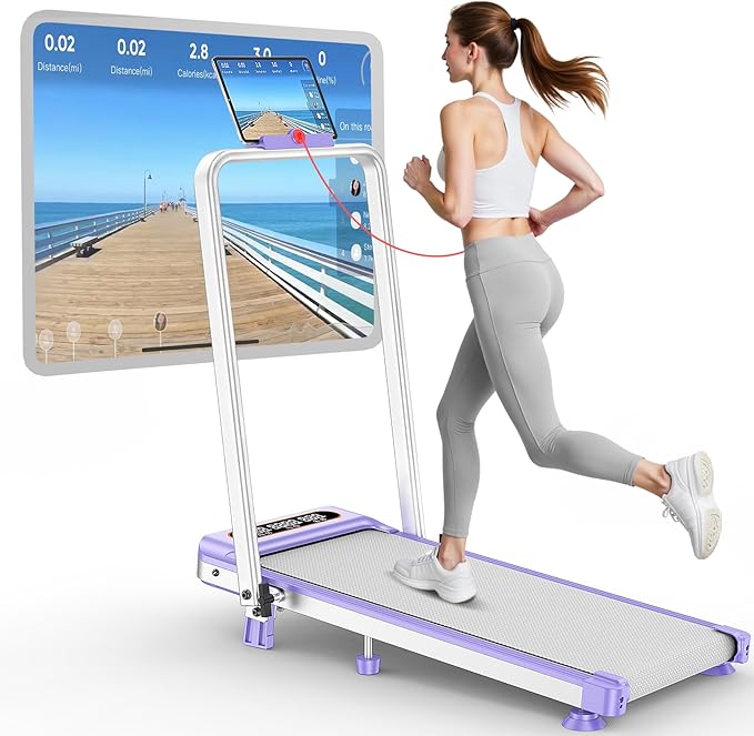Walking Pad Treadmill with 15% Incline & Dual LED Display, 4 in 1 Walking Pad with Handle Bar, 3.5HP Foldable Treadmill with Incline, Treadmills for Home 350LBS, 4 Adjustable Incline, RGB Light