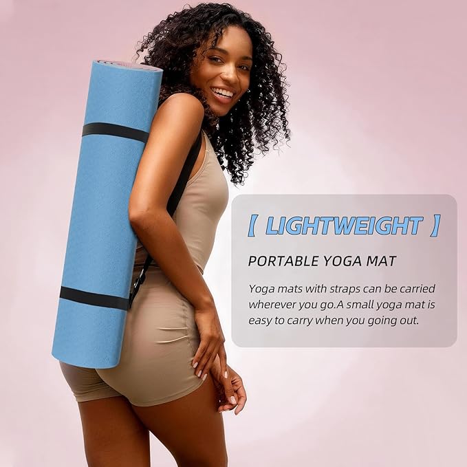 Yoga Mat Non Slip, Anti-Tear 1/4 Thick TPE Yoga Mats for Women and Men, 72"x24" Exercise & Fitness Mat with Carrying Strap, Workout Mats for Yoga, Pilates and Floor Exercise