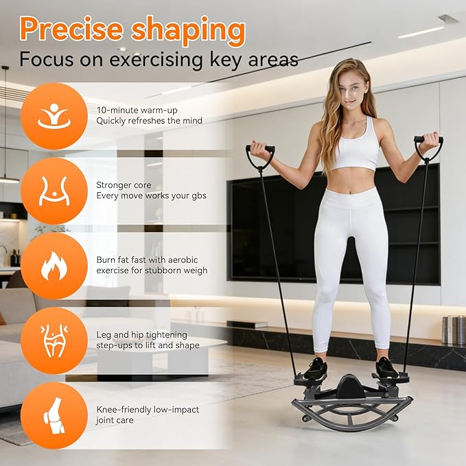 Rock Stepper Side to Side Machine, Low-Impact Lateral Stepper for Home Workout with Digital Display and Resistance Bands, Portable Rocking Stepper for Legs, Glutes and Core Training