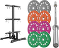 Weight Plate Tree Rack & Weight Set, Strength Training Plate Storage Stand and Barbell Holders for Home Gym, 1100 lb Weight Capacity, Fits Both 1" and 2" Bumper Plates