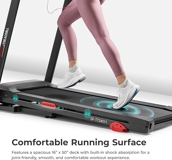Sunny Health & Fitness Wi-Fi Smart Treadmill Walking Pad with Shock Absorption Cushioning, Home Fitness Cardio Equipment with SunnyFit App Access - Compact Foldable, Auto Incline, Under Desk Optional