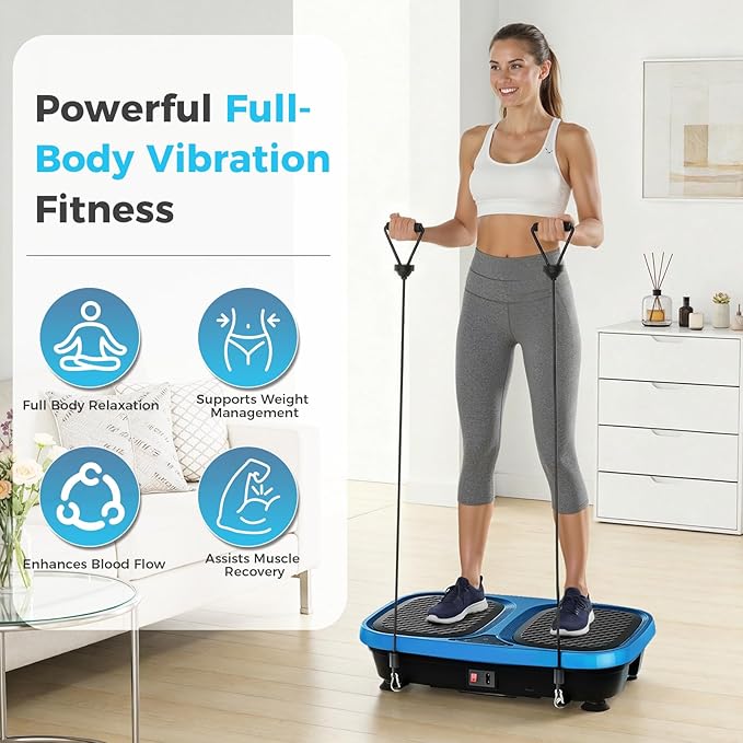 OLIXIS Vibration Plate Exercise Machine with 9 Auto Modes, Full Body Workout Vibrating Platform with LED Touch Screen & Pull Ropes for Weight Loss, Home Gym Fitness Equipment for Women Men