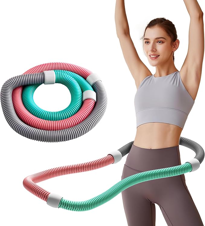 Weighted 3lb Fitness Hoop for Adults - Soft Spring Hula Hoop - Flexible, Foldable for Home & Travel - Cushioned Comfort, Silent Exercise for Waist Toning & Weight Loss