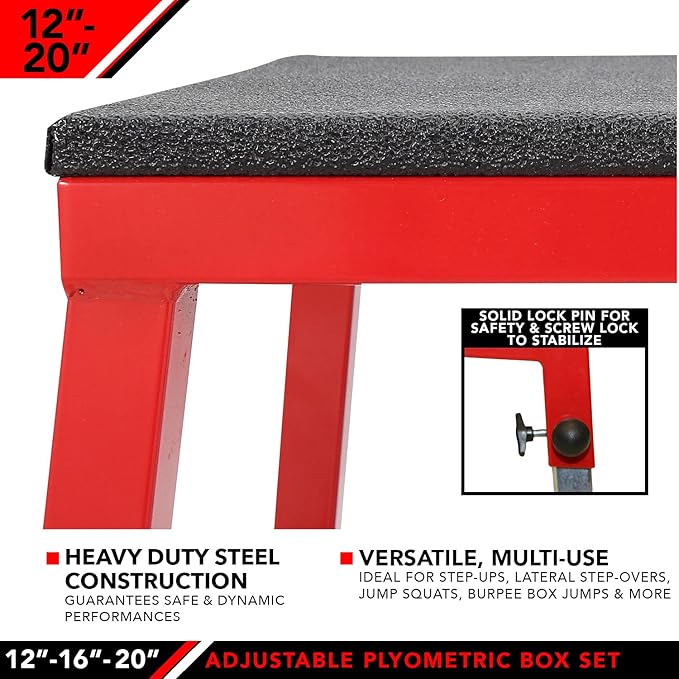 JFIT Plyometric Boxes - Made in Taiwan NO Assembly Required Single - Height Box Set and Adjustable Box Options Plyometric Platform and Jumping Agility Box for Training Conditioning Strength Training