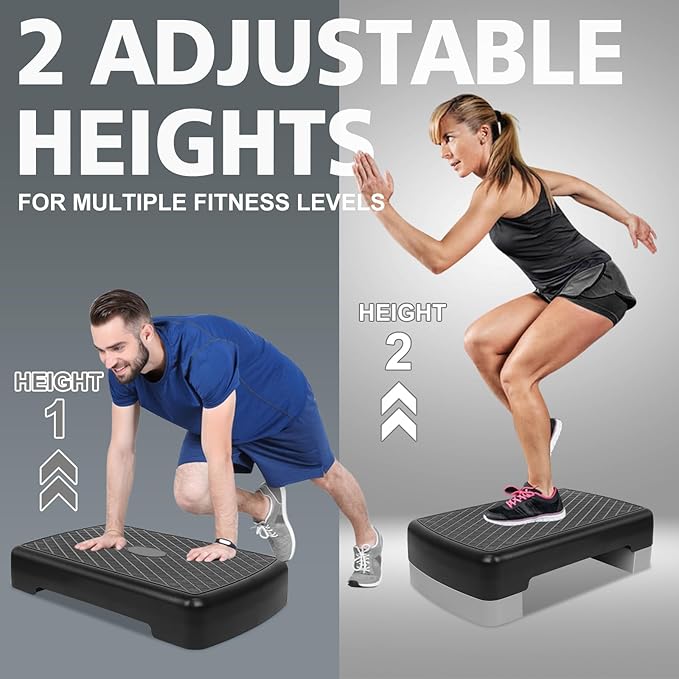 18'' Adjustable Aerobic Step Platform, Adjustable Fitness 4-6in Exercise Stepper Workout with 2 Risers, Aerobics Stepper Workout Stepper for Home Gym Cardio Strength & Training