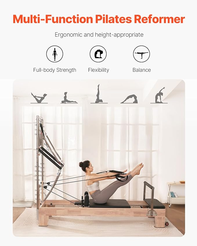 VEVOR Pilates Reformer Machine, Pilates Workout Equipment for Home Gym Studio Use, Pilates Reformer with Sitting Box and Jumpboard，fit for Beginners & Advanced Users