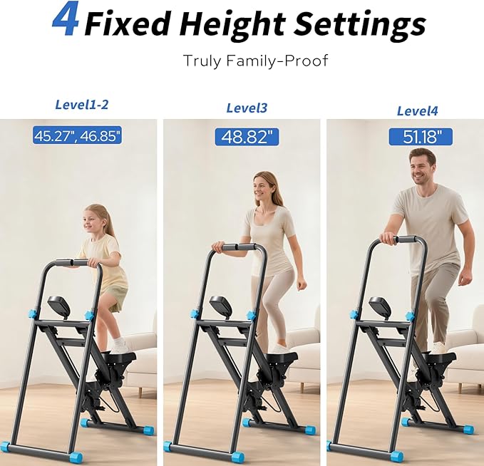 Foldable Stair Stepper for Home, Adjustable Stair Climber with 4 Heights & 3 Angles, Compact Folding Vertical Stair Master for Exercise at Home for Full-Body Workout