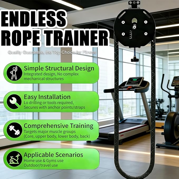 Endless Rope Trainer - Suspension Endless Rope Pulley, Adjustable Resistance Trainer Machine, Closed-Loop Nylon Rope, Cable Machine Home Gym for Grip, Arms Training Red