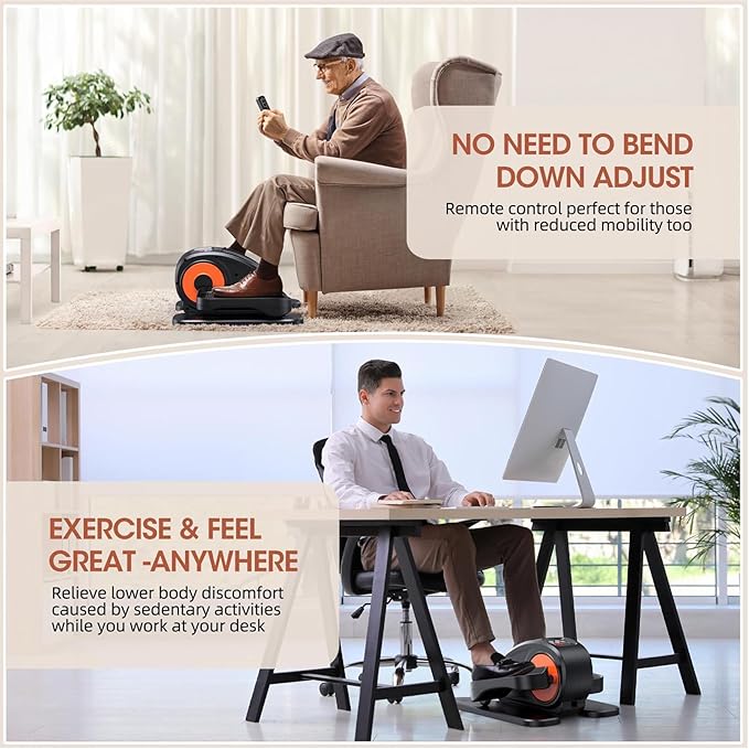 Under Desk Elliptical Machine, 2-in-1 Electric Leg Exerciser for Seniors, Quiet & Compact Pedal Exerciser with Remote, 12 Speed Elliptical Exercise Machine for Home Office