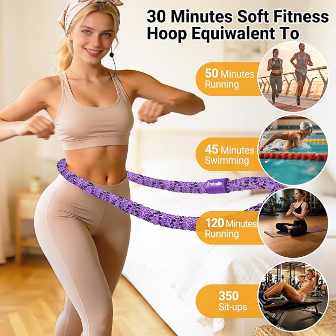 Soft Fitness Spring Hoop for Women Weight Loss, 3.3 lbs Weighted Exercise Infinity Hoop, Foldable and Portable Hula Circle Hoops for Home Travel