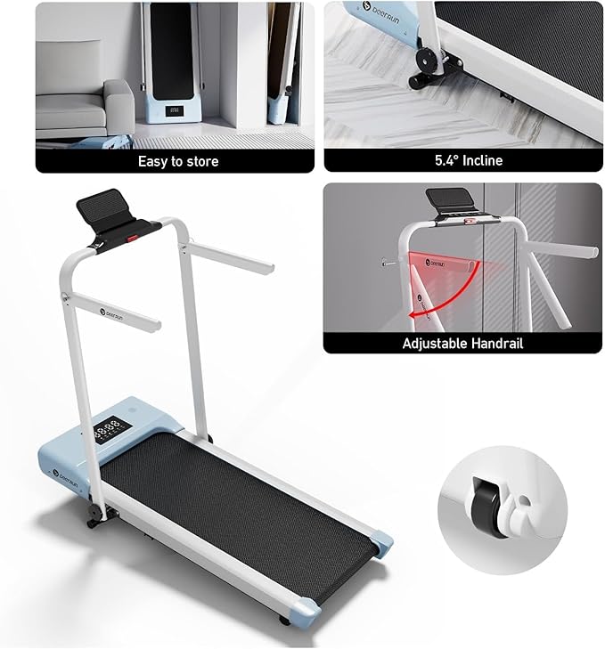DeerRun Walking Pad Treadmill with Incline and Handle Bar, 4-in-1 Foldable Under Desk Treadmills for Home Small or Office, 300 lbs Capacity 3.0 HP Folding Portable Walking Pad with APP