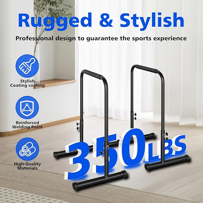 Dip Station Strength Training Dip Stands Station with Connecting Rod and Padded Handles for Home Gym & Fitness Training
