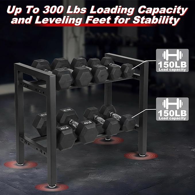 Dumbbell Rack, 2-Tier | 3-Tier Weight Rack for Home Gym, 300LB | 450LB Adjustable Dumbbell Rack Stand Only Weight Storage Rack Gym Organizer