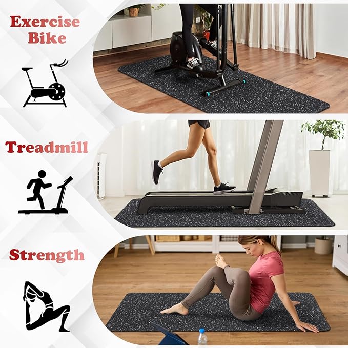 Treadmill Mat for Hardwood Floors - 100% Recycled Rubber Mat for Home Gym Flooring, Durable Workout Fitness Mats, Walking Pad Exercise Bike Equipment Mat, Non-Slip