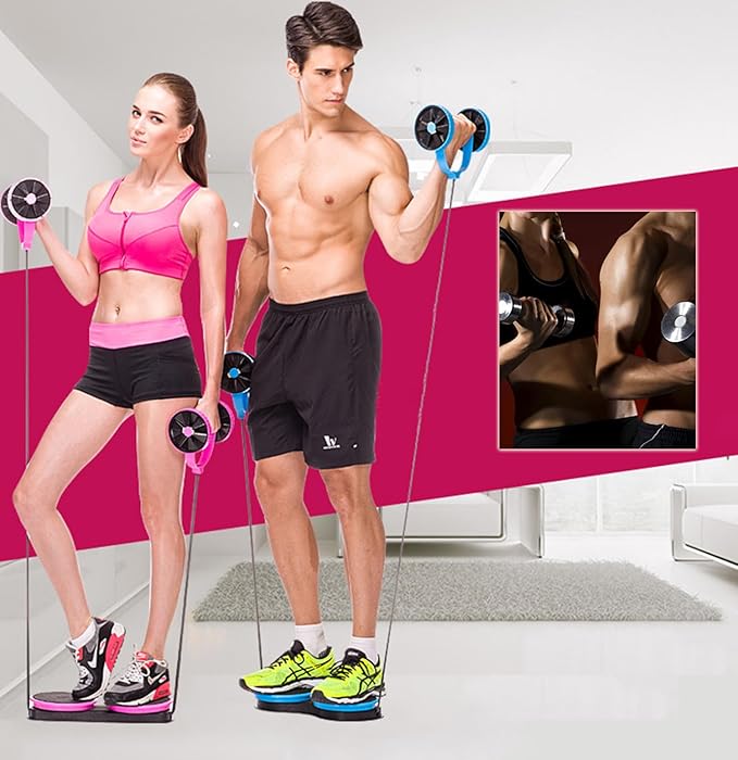 Ab Roller Wheel Multifunctional Pull Rope with Twister Board for Exercise - Double Abdominal Fitness Roller Waist Twisting Disc for Home Gym & Abs Workout Equipment.
