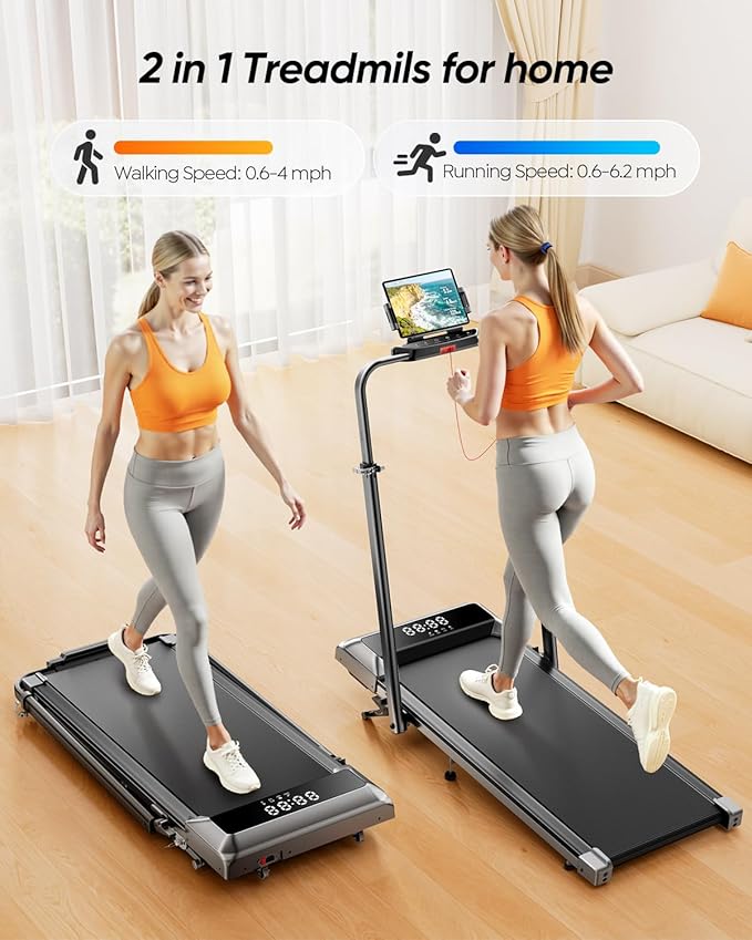 Walking Pad Treadmill with Incline, 2 in 1 Foldable Treadmills for Home Small Office, 300lbs Portable Compact Under Desk Treadmill with App, Remote Control and LED Display