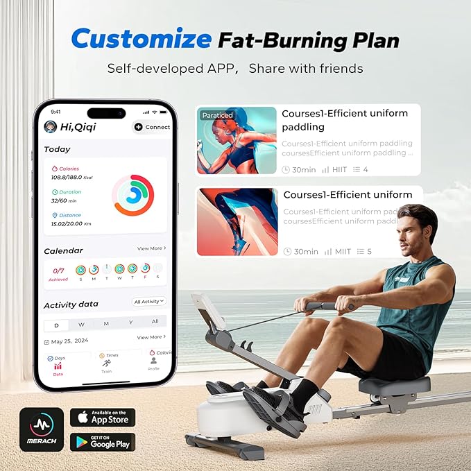 MERACH Foldable Rowing Machines for Home, Magnetic Rowing Machine with 16-Level, Compact Row Saves 20% Space, 350 LBS Load Capacity, Free MERACH App and 1000+ Champion Coaching Course & Games