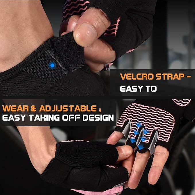 Workout Gloves for Women - Breathable Weight Lifting Gloves with Non-Slip Silicone Padding, Fingerless Gym Gloves for Cycling, Rowing, Pull Ups & Training (4 Sizes)