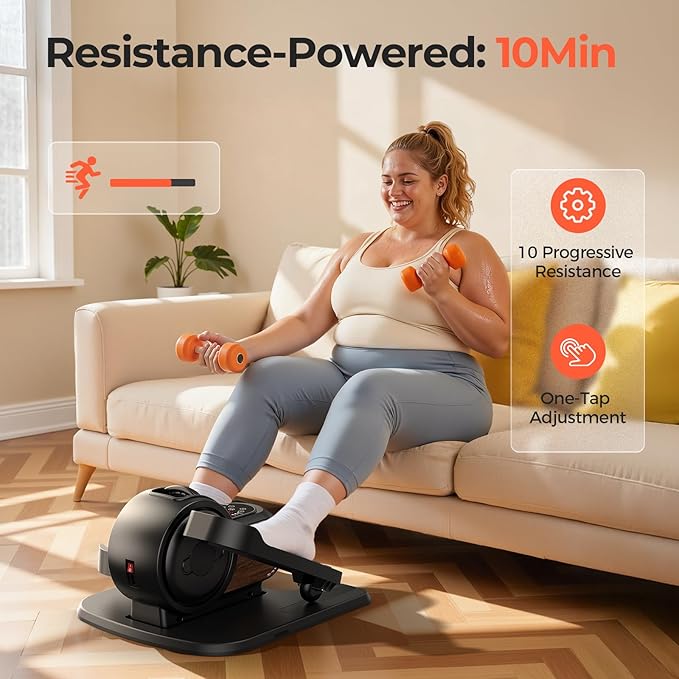 Under Desk Elliptical Exercise Machine, Electric Elliptical for Seniors with 10 Level Adjustable Resistance & Speeds, Quiet Portable Elliptical Machine with Remote for Home Office