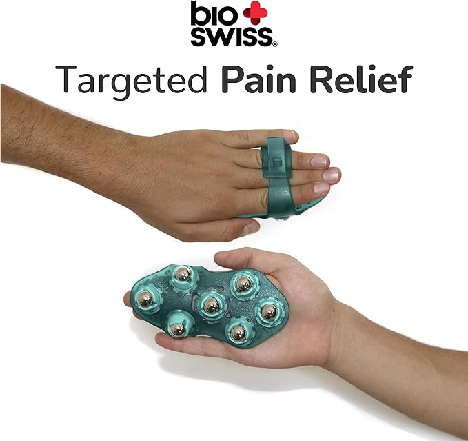 BioSwiss Massage Glove with Steel Roller Balls, Handheld Full Body Massager for Back, Neck, Shoulders, and Legs