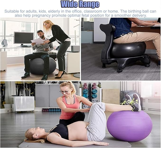 Yoga Ball Chair,Yoga Ball，Exercise Ball, Yoga Ball Chair Ergonomic Exercise Ball Chair Purple Yoga Ball Chair with Wheels Ball & Foot Pump Sitting Balls for Teenagers Adults
