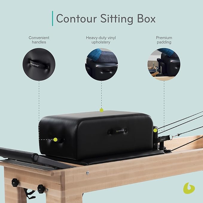 Balanced Body Contour Sitting Box for Pilates Reformer, Pilates Equipment for Home Workouts & Professional Studio Use, Fits All Wood Reformers and Allegro or Allegro 2 Reformers