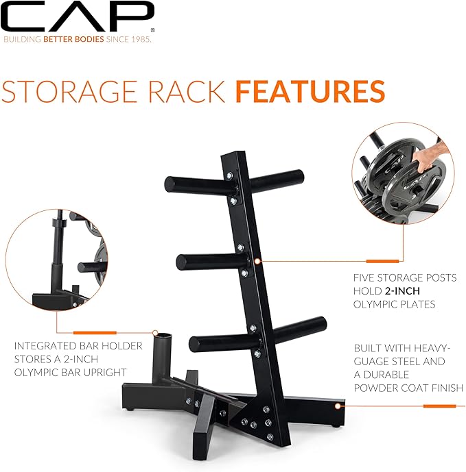 Cap Barbell Olympic Plate Tree Storage Rack, Multiple Colors
