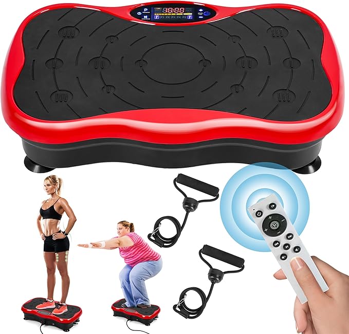 hatleues Vibrating Plate Exercise Machine, Power Plate Vibration Platform Full Body Workout Vibration Plate for Lymphatic Drainage & Weight Loss Whole,with Resistant Band, 300 Lbs Capacity