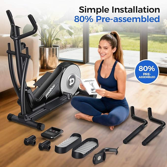 pooboo Elliptical Machine, Elliptical Exercise Machine with 16-Level Resistance&Quiet Magnetic Driving System, Elliptical Machine for Home with LCD Monitor,15.5-17IN Stride, 350LBS Weight Capacity