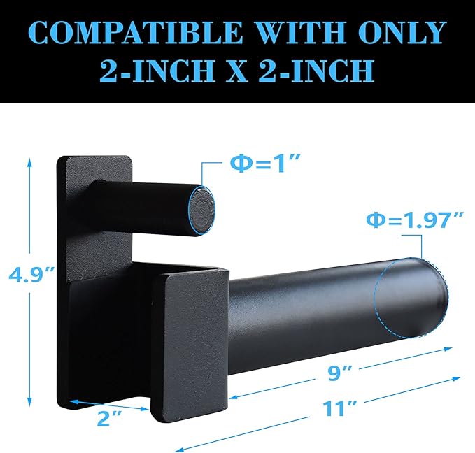 Balelinko Extended 9" Olympic Weight Plate Holder, Weight Plate Storage, Attachment for for 2"x2" Tube Power Cage with 1" Hole, 1 Pair, Bonus a Pair of 2" Spring Clip Collars Rings