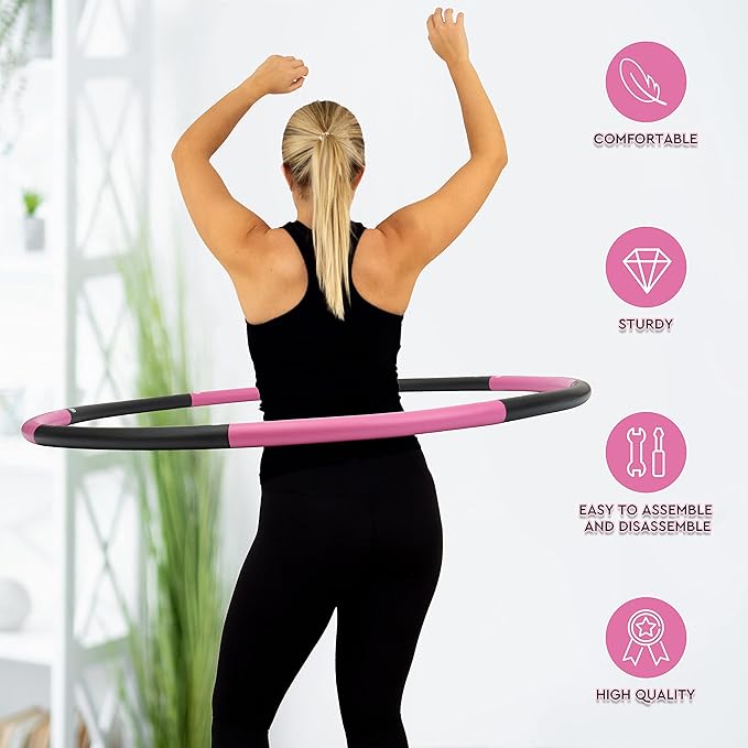 Weighted Fitness Hoop for Adults, 2.8 lb, Large Adjustable Size for Core Workouts and Weight Loss Support, 8 Detachable Sections