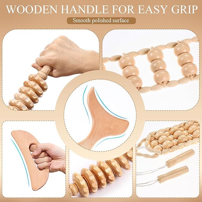 5Pcs Wood Therapy Massage Tools Lymphatic Drainage Massager Maderoterapia Kit Wooden Masager Body Sculpting Tools for Relax Muscles Body Shaping