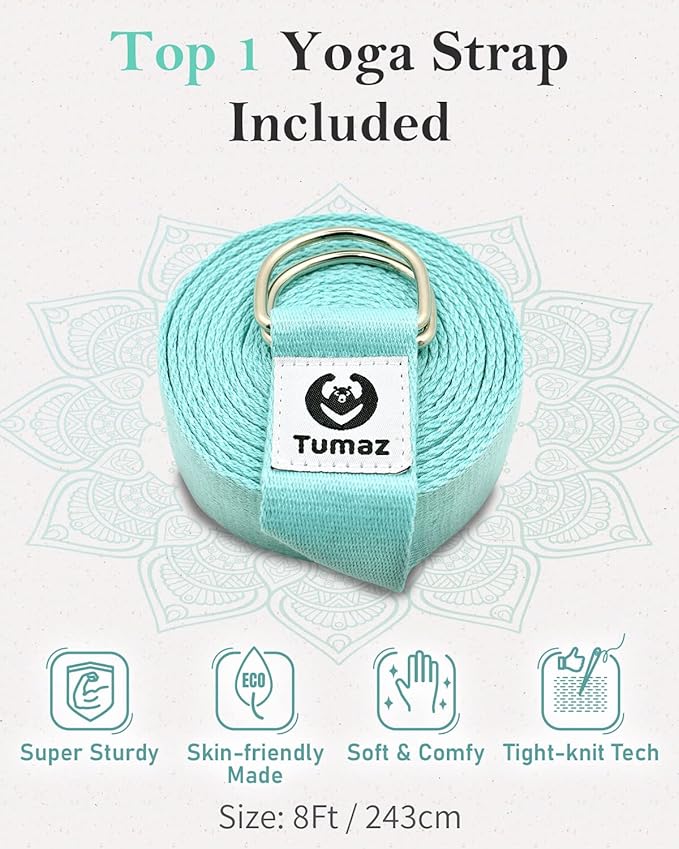 Tumaz Yoga Bolster Set - Rectangular Bolster Pillow for Restorative Yoga, Soft Meditation Pillow with Carry Handle and 8-Feet Strap, Machine Washable Cover
