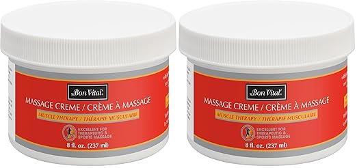 Bon Vital' Muscle Therapy Massage Creme, Professional Massage Cream with Dwarf Pine Oil & Essential Oils for Relaxation & Soreness, Deep Tissue & Sports Massage Creme, 8 Ounces (Packaging May Vary)