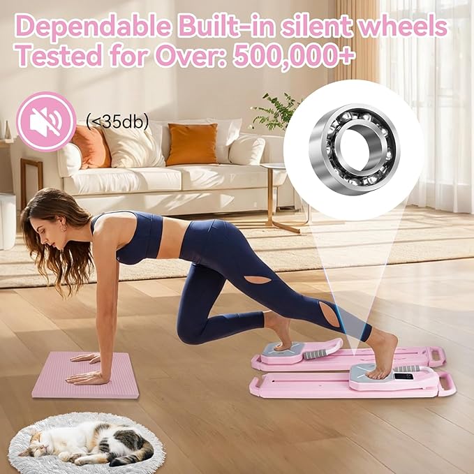 Pilates Reformer Machine Slider Multifunctional Board Fitness Floor Pilates Kit Portable Yoga Foldable Mini Table Set for Home Workout Women Pink Purple