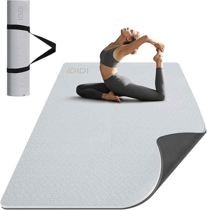 Large Yoga Mat (6'x 4') - Extra Long and Wide Workout Mat for Men and Women,Non-Slip POE 0.32''/0.4'' Thick Fitness Mat, Eco-Friendly, Thick Wide Exercise Mat for Home Workouts,Ideal for Yoga and Pilates.