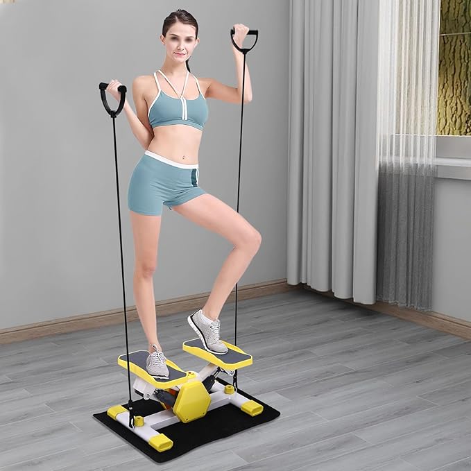 Mini Stepper for Exercise, Mini Fitness Stepper with 330.69lbs Max Load Capacity, Workout Stepper Machine for Home Workout Equipment, Step Machine with Two Resistance Bands